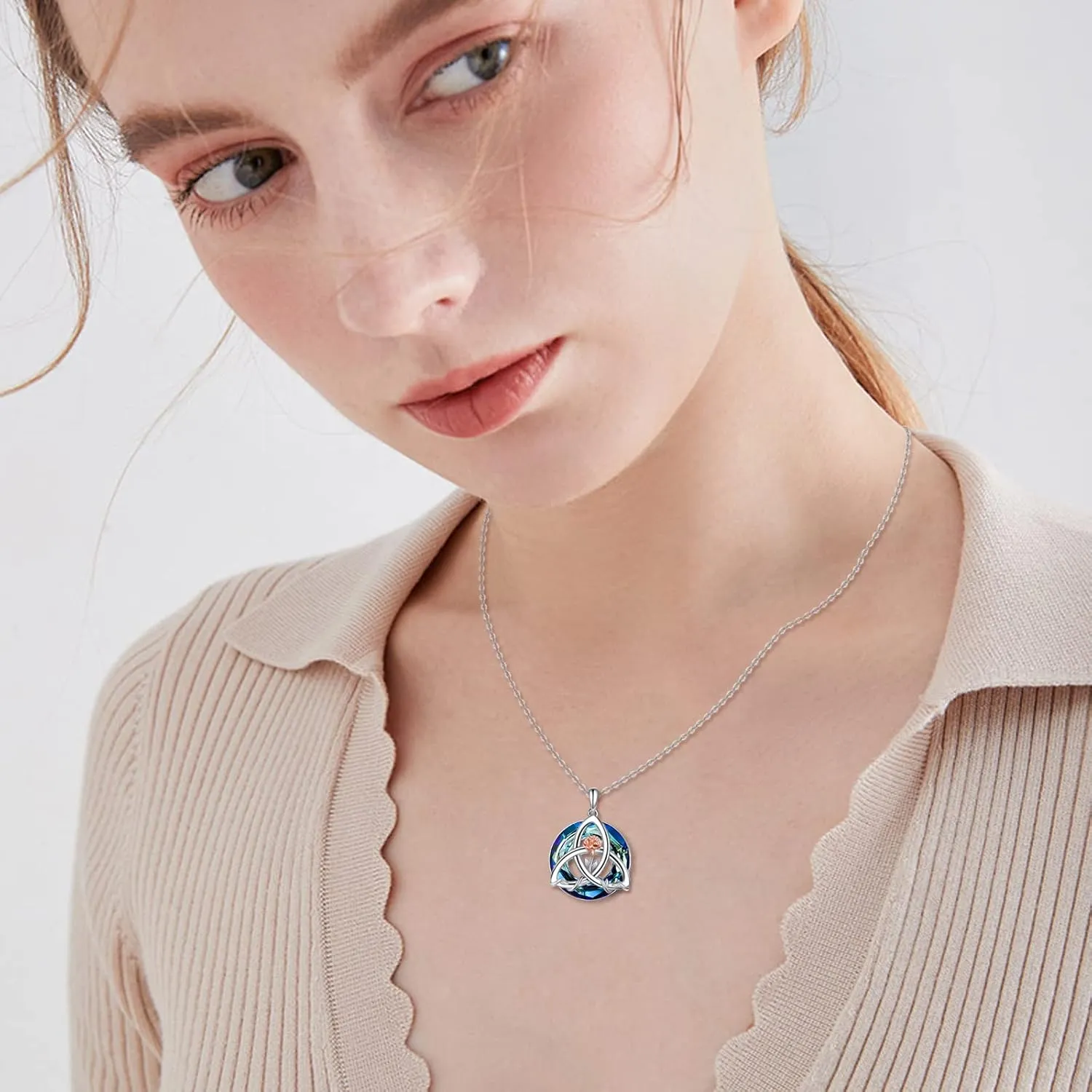 WINNICACA Birth Flower Necklace 925 Sterling Silver Celtic Knot Necklace 12 Birth Month Necklaces for Women Celtic Jewelry Irish Gifts for Women Girls Birthday Christmas