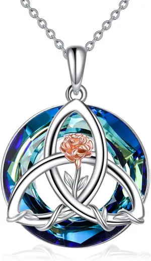 WINNICACA Birth Flower Necklace 925 Sterling Silver Celtic Knot Necklace 12 Birth Month Necklaces for Women Celtic Jewelry Irish Gifts for Women Girls Birthday Christmas