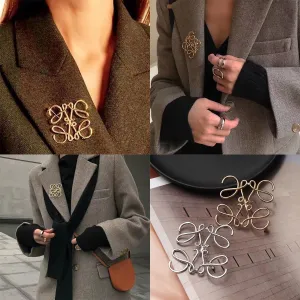 Women Metal Hollow Brooch Gold Plated Simple Sweater Shawl Pins Scarf Hat Lapel