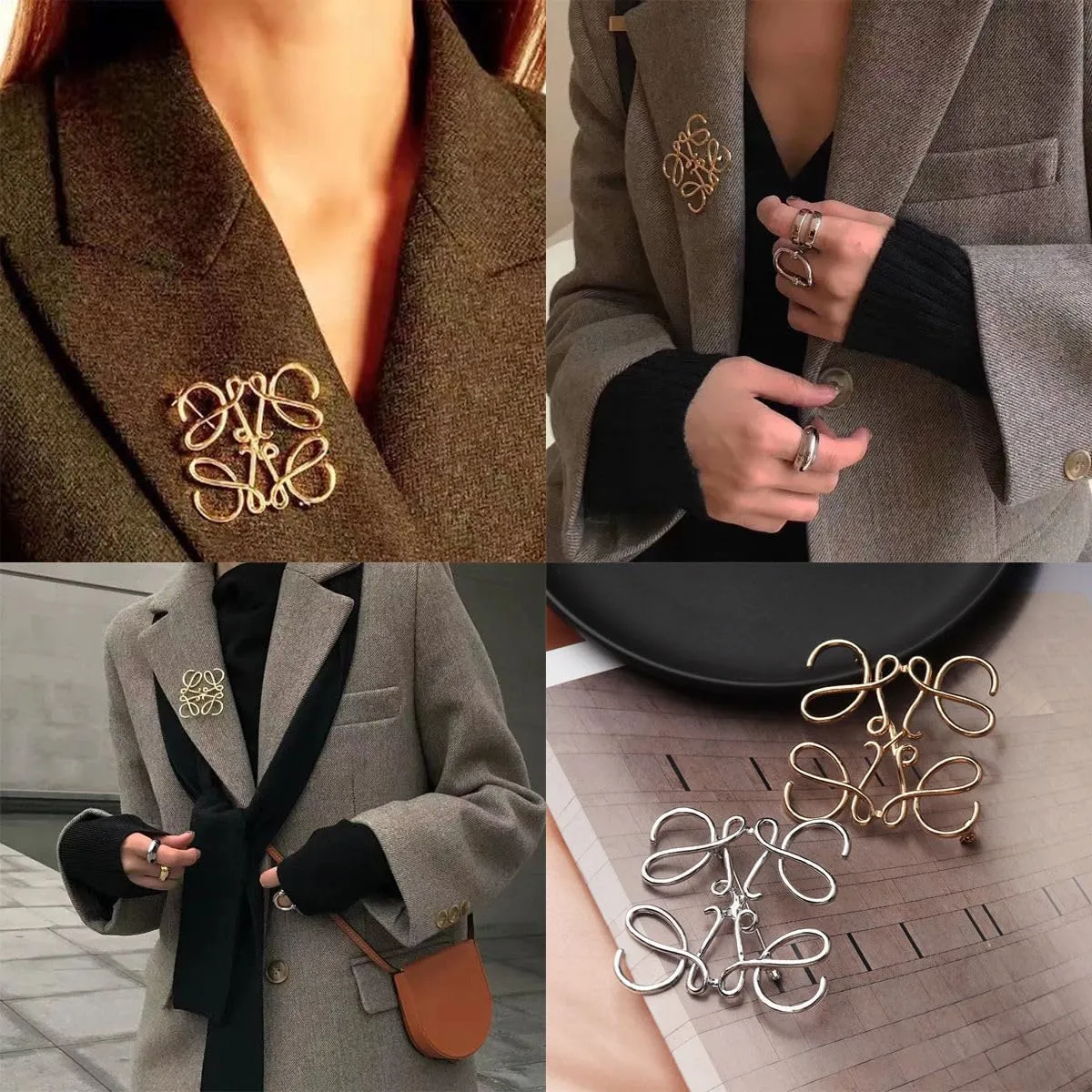 Women Metal Hollow Brooch Gold Plated Simple Sweater Shawl Pins Scarf Hat Lapel