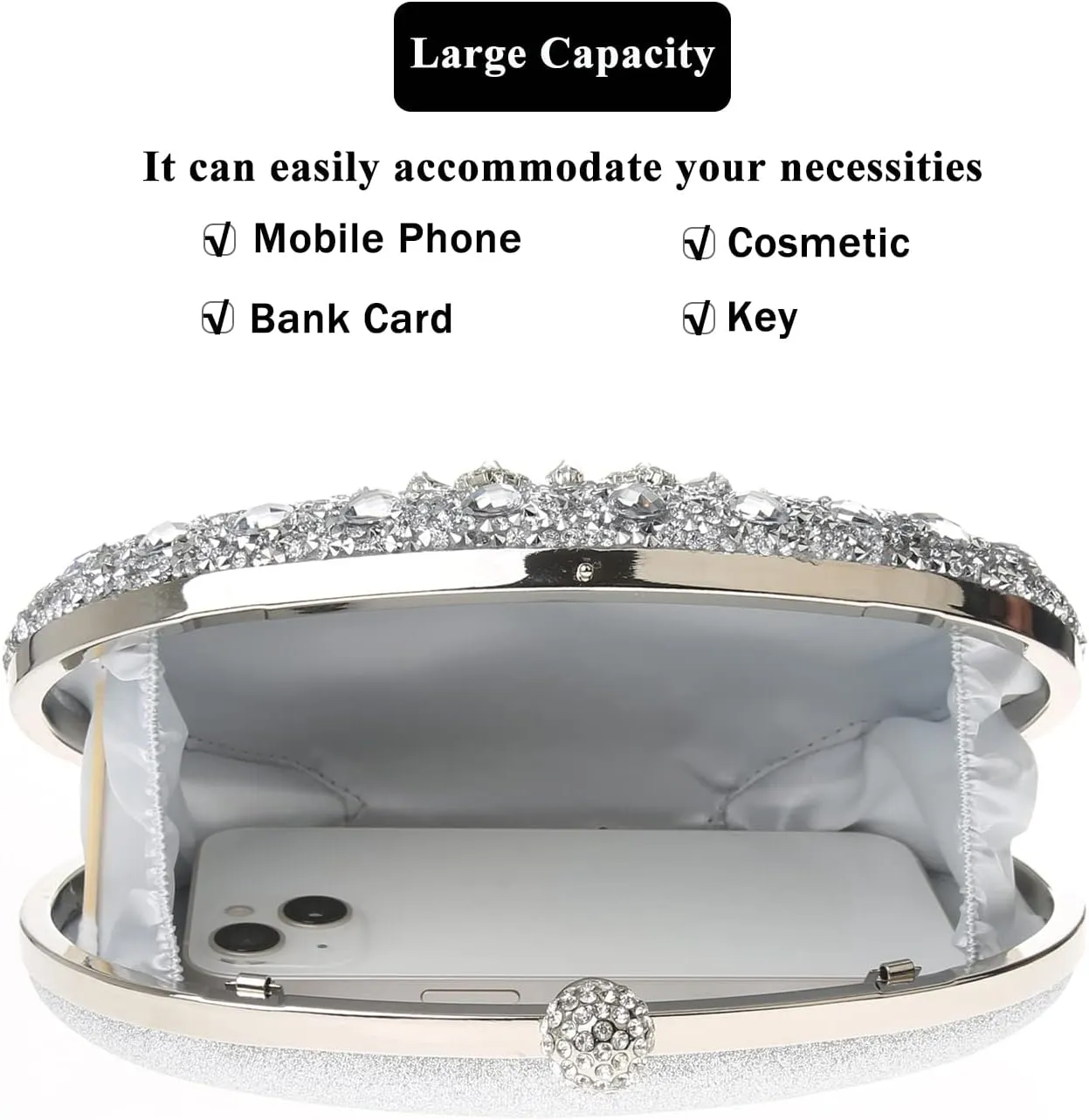 Womens Sparkly Rhinestone Glitter Clutch Purse Evening Handbag Shoulder Bag for Wedding Party Prom
