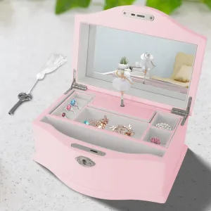 Wooden Ballerina Musical Jewelry Box with Mirror&Tassel Key for Girls,Musical Keepsake Box,Kid's Jewelry Storage Music Box,Gift for holidays,New Year,Birthday and Friends- Pink,