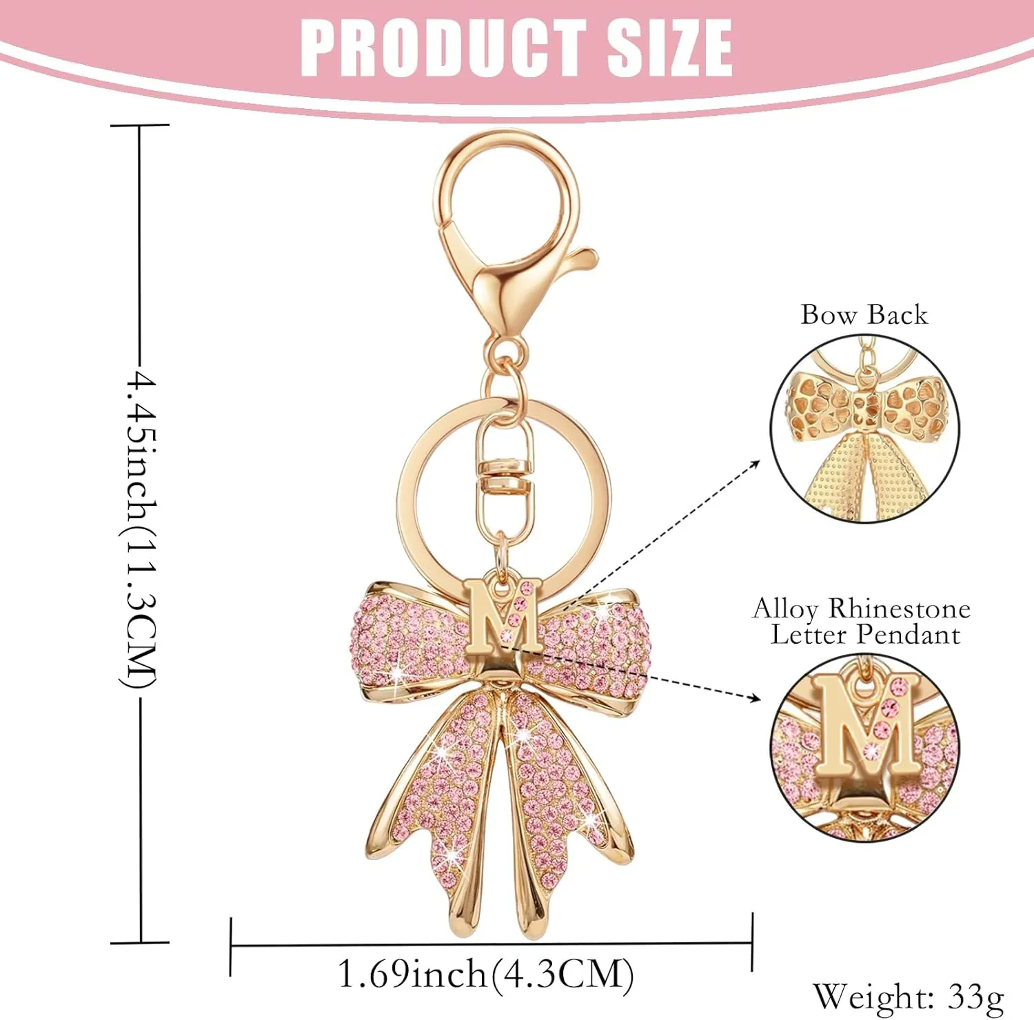 XGALBLA Sparkly Cute Initial Letter Rhinestone Bow Keychain for Women Gold Tone Bag Charms Coquette Aesthetic Purse Charms