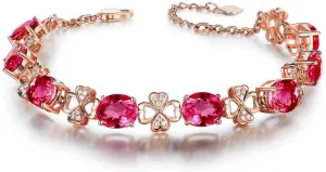 XINQI Fashion 18K Rose Gold Plated Imitation Rubellite Four-Leaf Clover Bracelet Female Temperament Jewelry