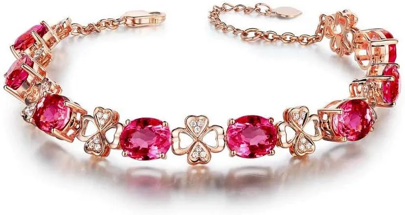 XINQI Fashion 18K Rose Gold Plated Imitation Rubellite Four-Leaf Clover Bracelet Female Temperament Jewelry