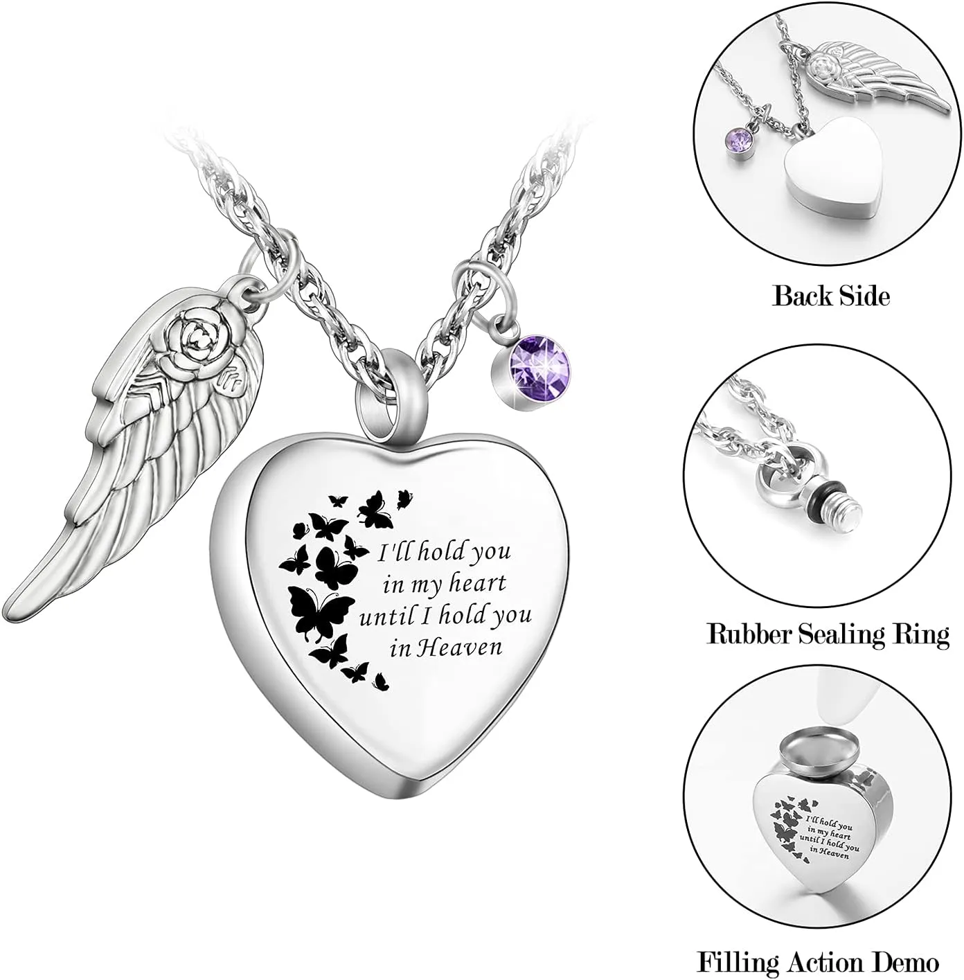 XIUDA Heart Cremation Jewelry for Ashes Urn Necklace with Birthstones Ash Necklace Memorial Cremation Necklaces for Women-I'll Hold You in My Heart Until I Hold You in Heaven
