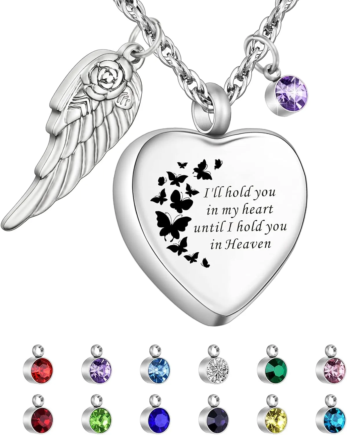 XIUDA Heart Cremation Jewelry for Ashes Urn Necklace with Birthstones Ash Necklace Memorial Cremation Necklaces for Women-I'll Hold You in My Heart Until I Hold You in Heaven