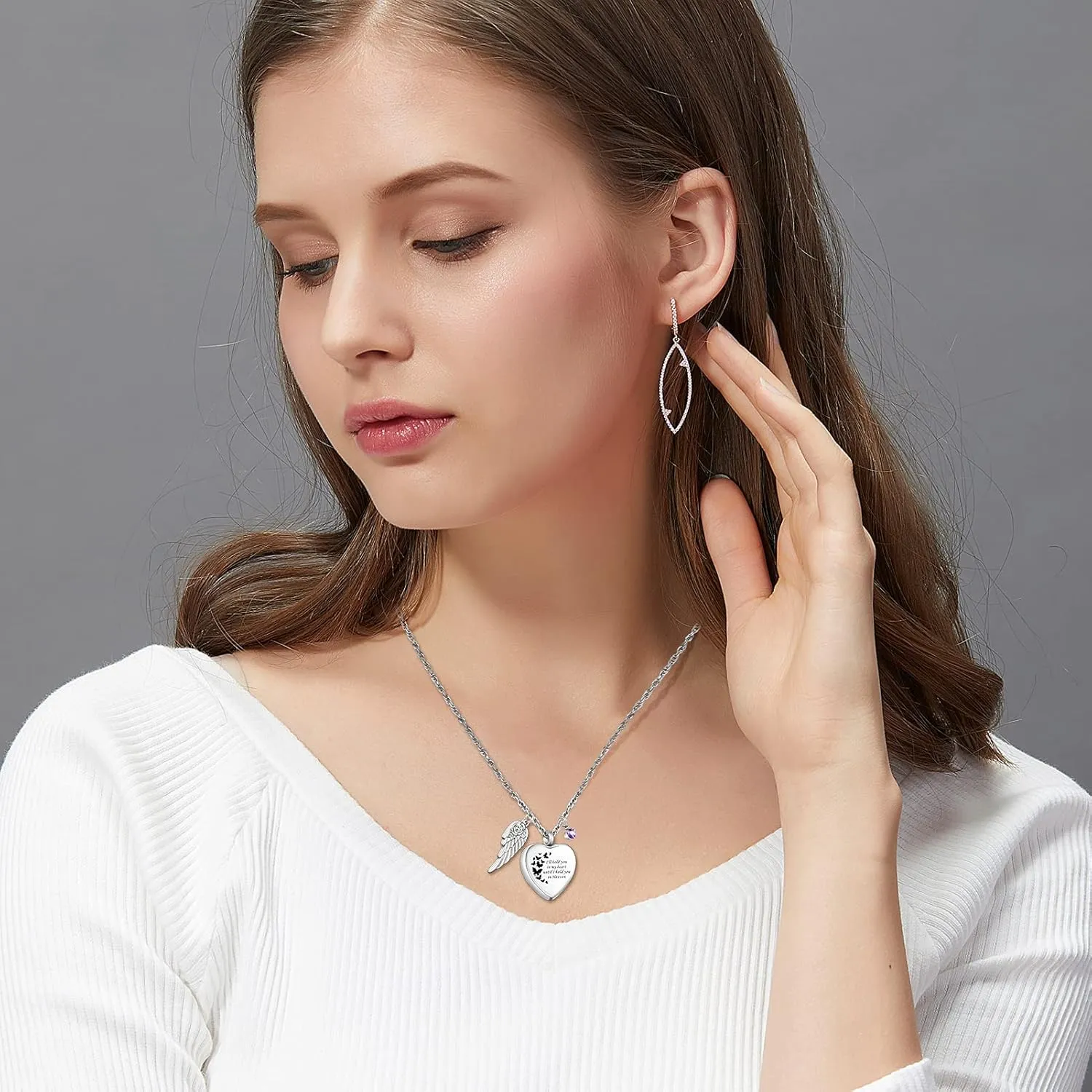 XIUDA Heart Cremation Jewelry for Ashes Urn Necklace with Birthstones Ash Necklace Memorial Cremation Necklaces for Women-I'll Hold You in My Heart Until I Hold You in Heaven
