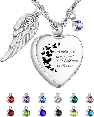 XIUDA Heart Cremation Jewelry for Ashes Urn Necklace with Birthstones Ash Necklace Memorial Cremation Necklaces for Women-I'll Hold You in My Heart Until I Hold You in Heaven