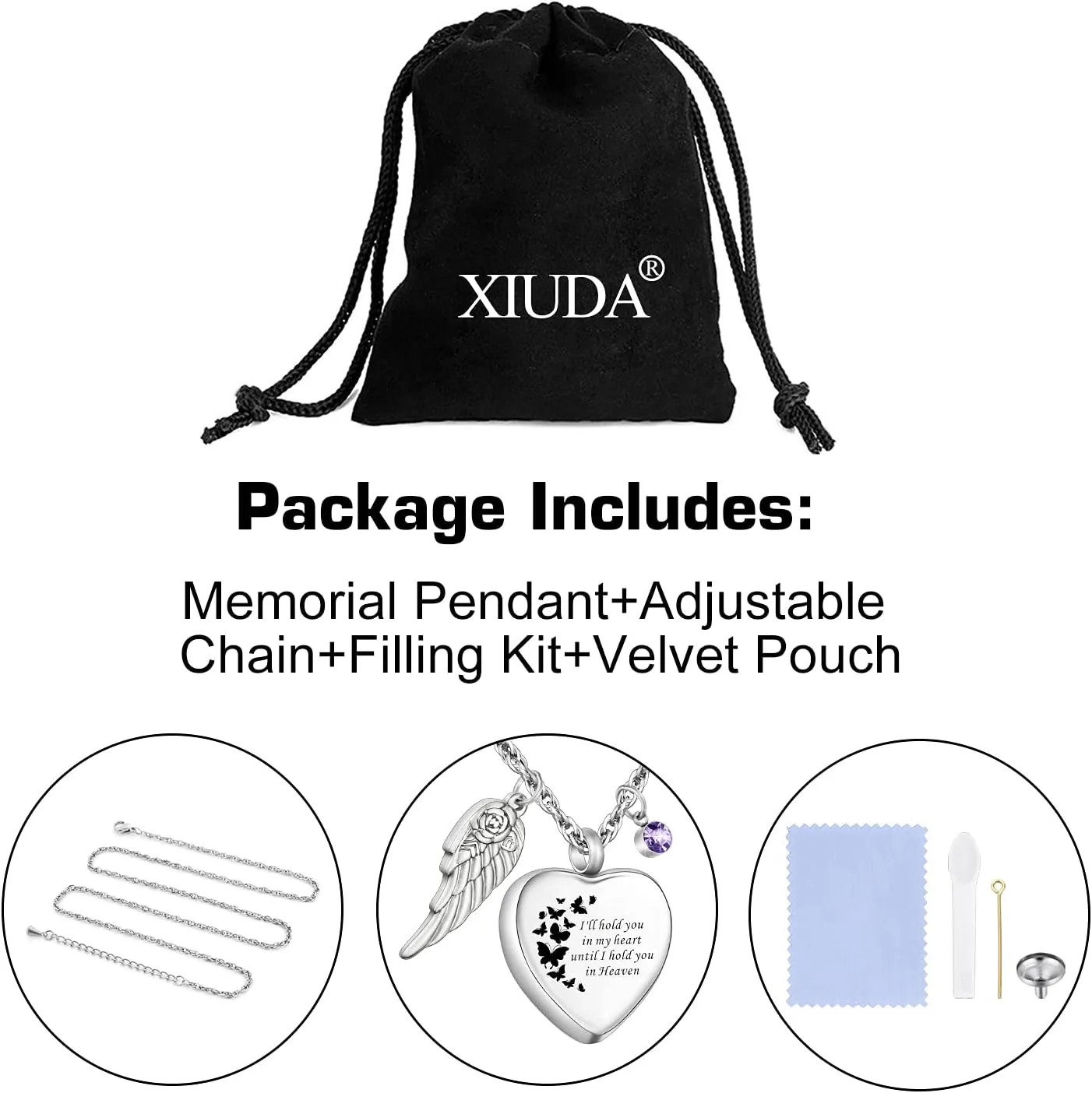XIUDA Heart Cremation Jewelry for Ashes Urn Necklace with Birthstones Ash Necklace Memorial Cremation Necklaces for Women-I'll Hold You in My Heart Until I Hold You in Heaven