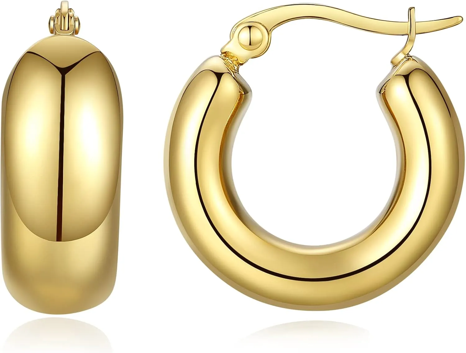 YeGieonr Chunky Gold Hoop Earrings for Women Trendy Twisted Lines Stainless Steel Hoops with 18K Real Gold Plated, Hypoallergenic Earrings Fashion Jewelry for Women