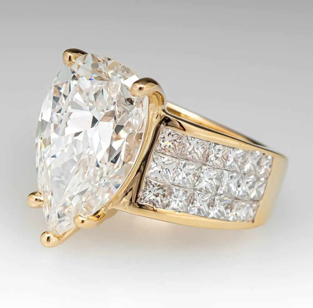 Yellow Gold-Plated Teardrop Cubic Zirconia Solitaire Halo Promise Wedding Engagement Ring, Band Eternity Jewelry Gifts for Her Size 6-10