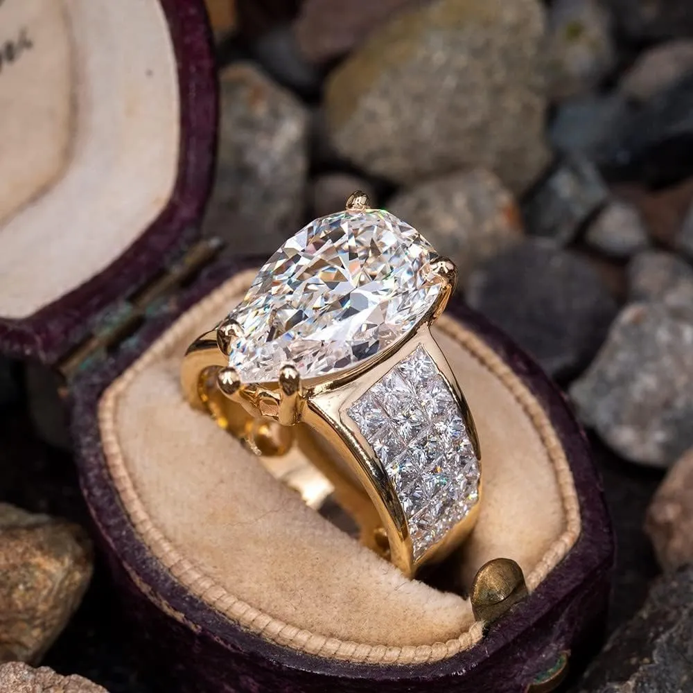 Yellow Gold-Plated Teardrop Cubic Zirconia Solitaire Halo Promise Wedding Engagement Ring, Band Eternity Jewelry Gifts for Her Size 6-10