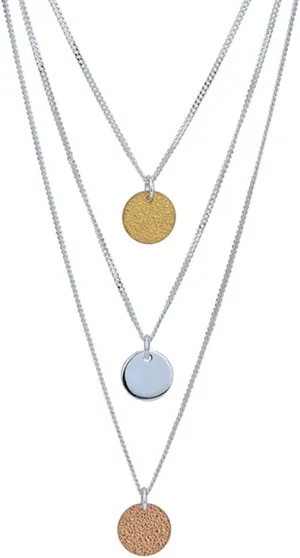 Yellow Gold, Rose Gold and Silver Plated 925 Sterling Silver Three Tone Multi Layer Disc Necklace for Women