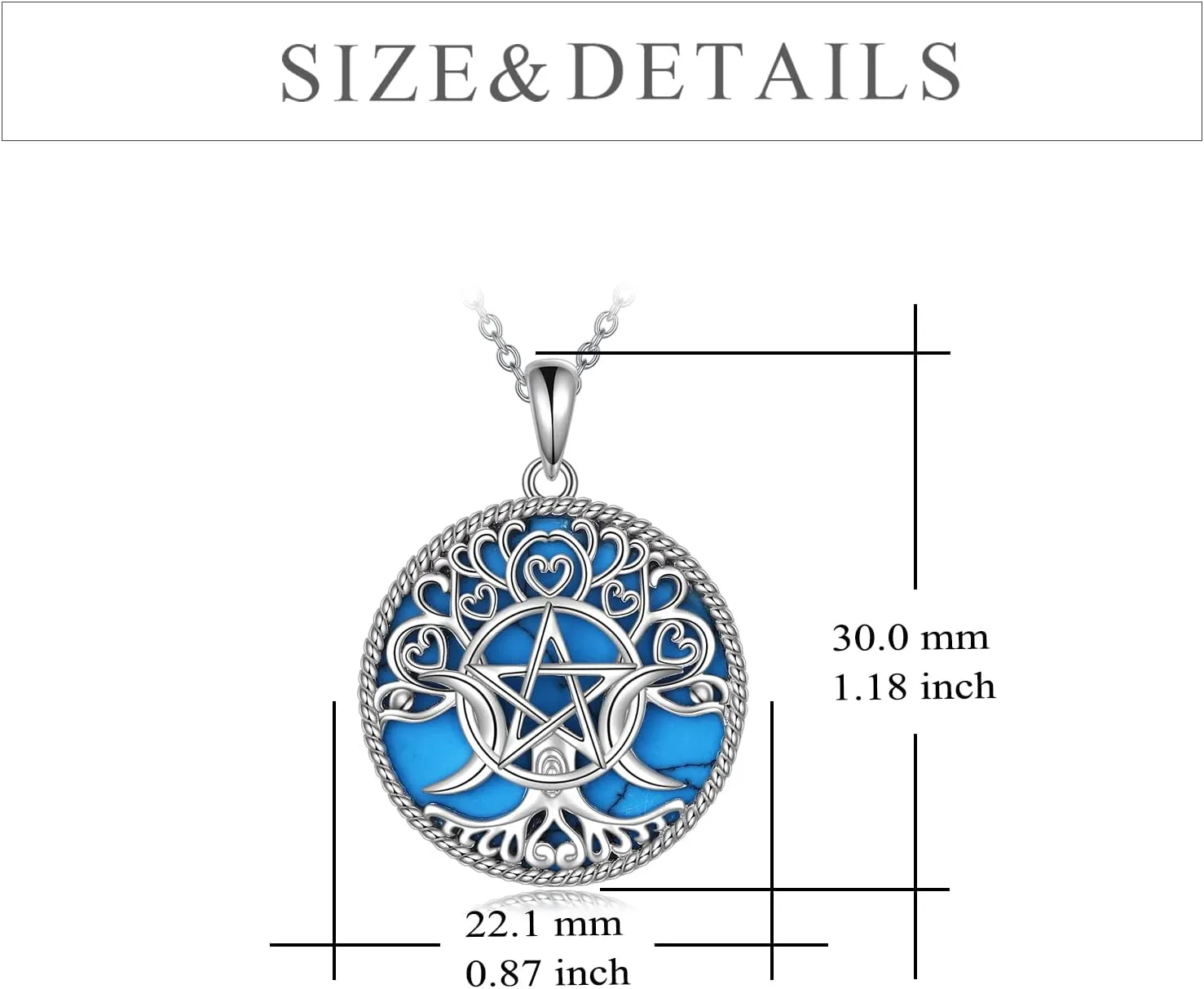 YFN Triple Moon Goddess Necklace Sterling Silver Pentagram Pentacle Opal Pendant necklace Pagan Wiccan Magic Amulet Tree of Life Jewelry for Women Men 18"