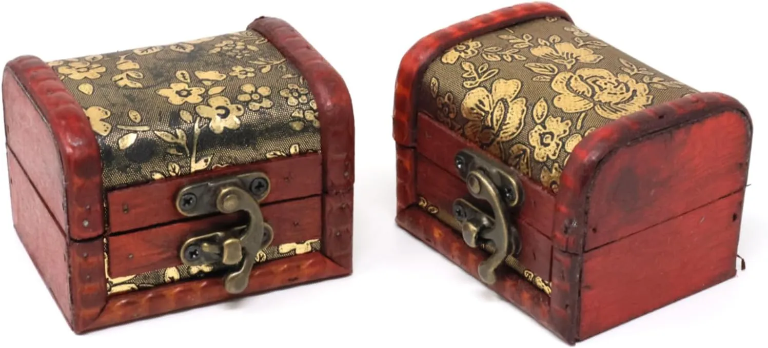 yueton 2 Pack Vintage Small Jewelry Boxes Creative Wooden Storage Box Chinese Style Handmade Jewelry Case with Metal Lock