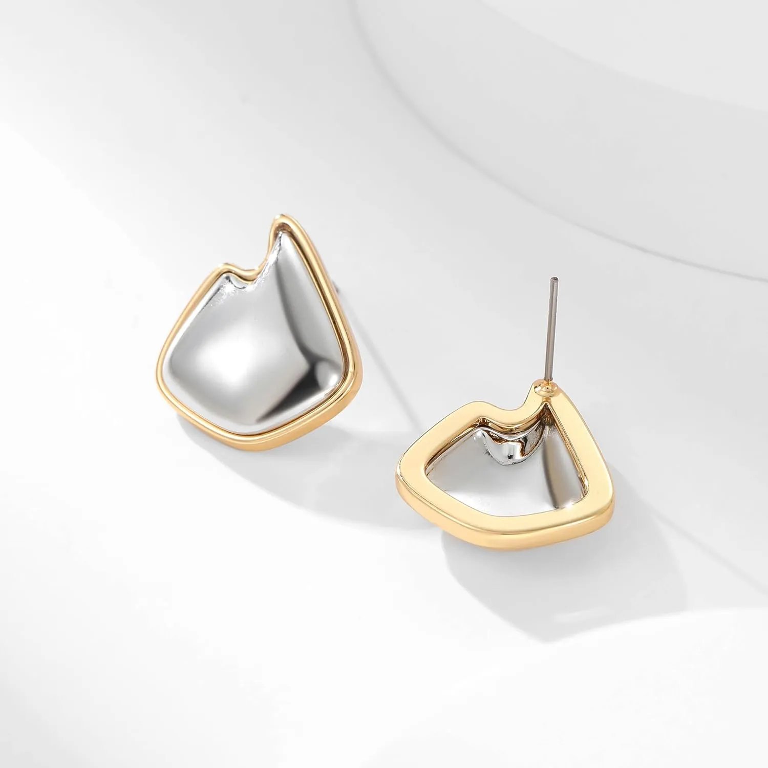 YUJIE Two Tone Studs Earrings Gold and Silver Mixed Metal Earrings for Women Gold Plated Chunky Round Teardrop Earring Thick Trendy Modern Jewelry