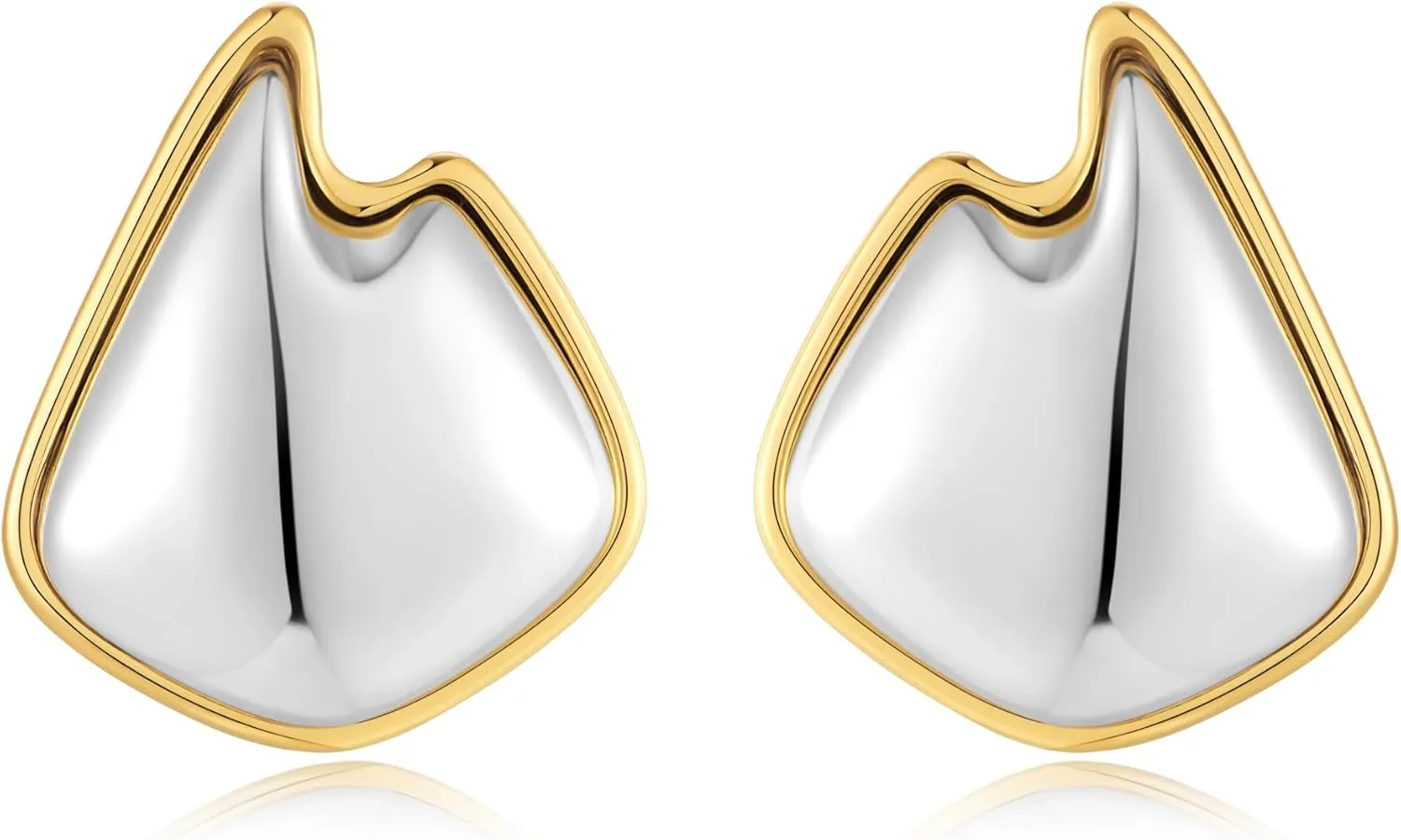 YUJIE Two Tone Studs Earrings Gold and Silver Mixed Metal Earrings for Women Gold Plated Chunky Round Teardrop Earring Thick Trendy Modern Jewelry