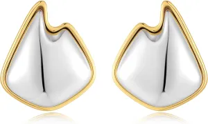 YUJIE Two Tone Studs Earrings Gold and Silver Mixed Metal Earrings for Women Gold Plated Chunky Round Teardrop Earring Thick Trendy Modern Jewelry